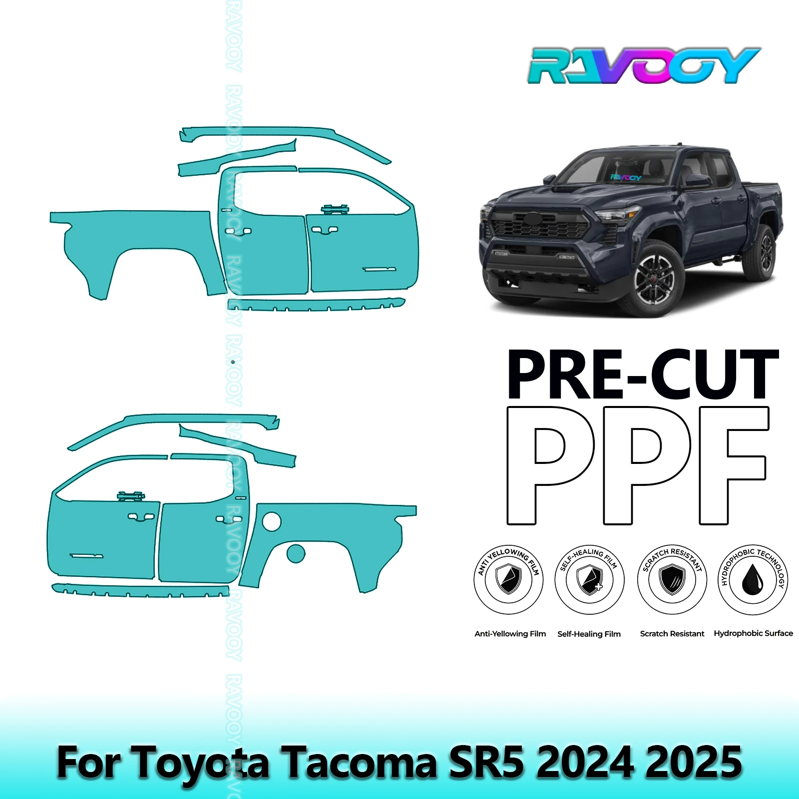 

For Toyota Tacoma SR5 2024 2025 8.5mil Clear Matte Pre-Cut PPF Door & A/B Pillar Kit TPU Paint Protection Film Set