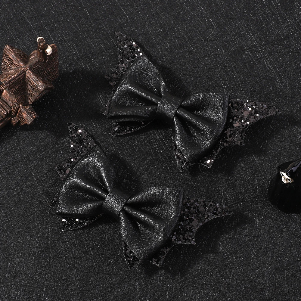 2 Stück Halloween Haarspangen Fledermausflügel Schleife Haarspangen Mädchen Pony Clips für Party Performance Kopfschmuck Haarspangen Cosplay Kopfbedeckung