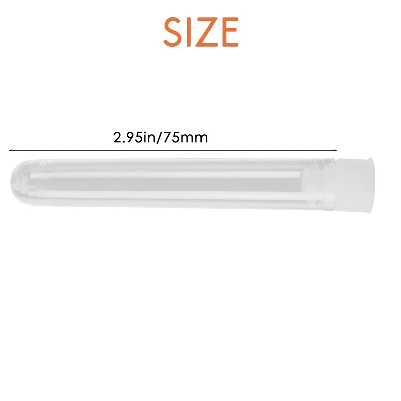 BVBV 100Pcs Clear Plastic Test Tubes with White Screw Caps Sample Containers Bottles Push Caps 12X75mm