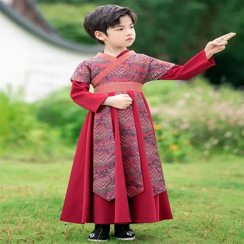 Traditional Spring and Autumn Clothing New Chinese Embroidery Hanfu Boy Cosplay Handsome Ancient Costume Red Classic Tang Suit