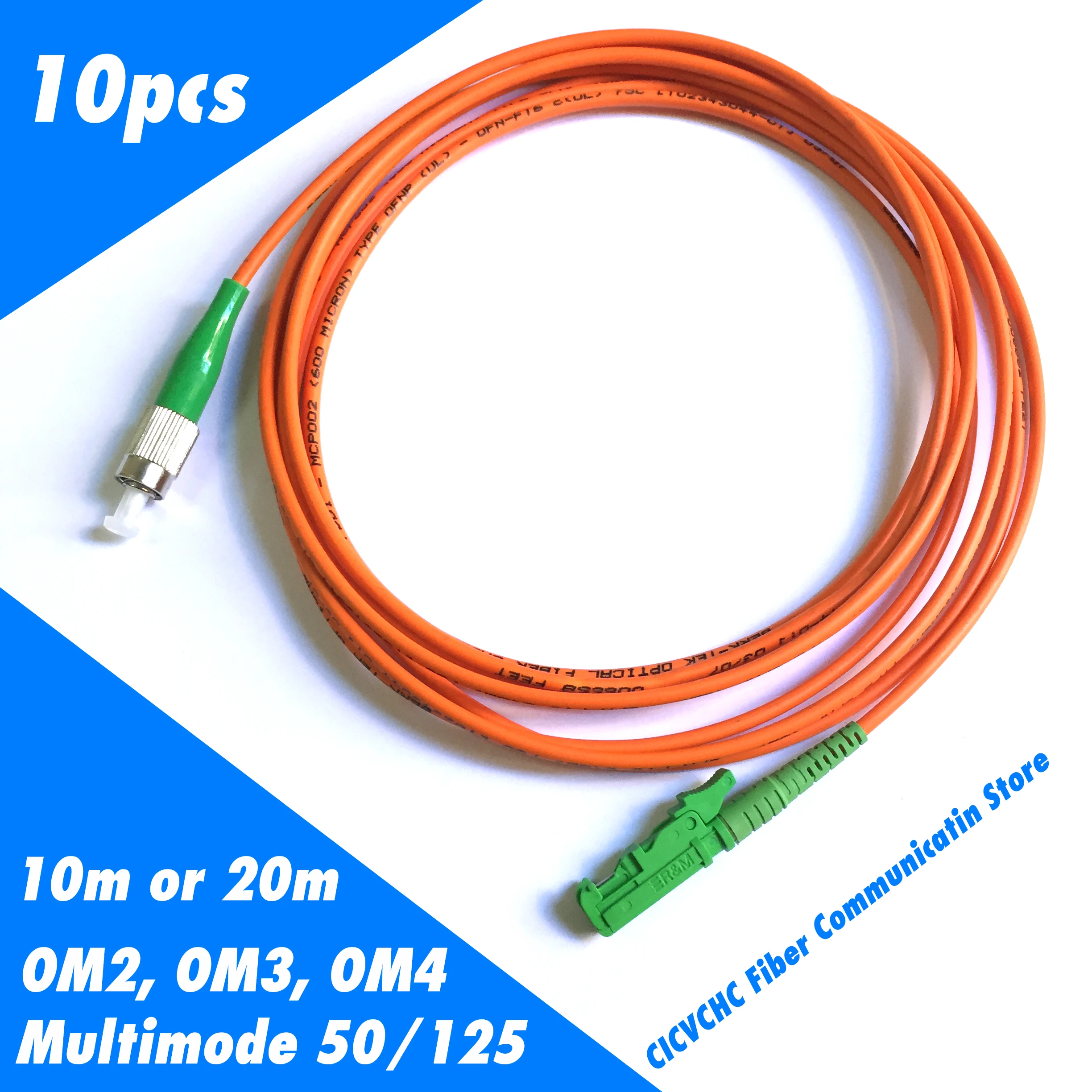 

10pcs E2000 ( LSH ) /APC-FC/APC-Multimode OM1, OM2, OM3, OM4-3.0mm Cable / Jumper