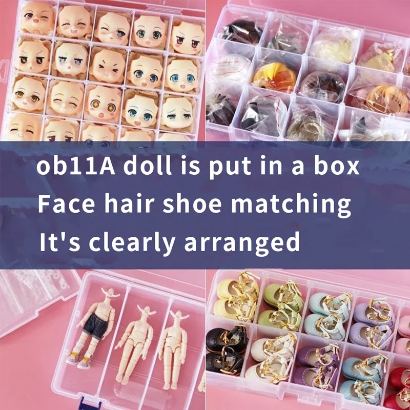 YESTARY BJD Doll Accessories Obitsu 11 GSC Dolls Head Wigs Dolls Body Dolls Shoe Transparent Lattice Storage Box Toy Protect Box