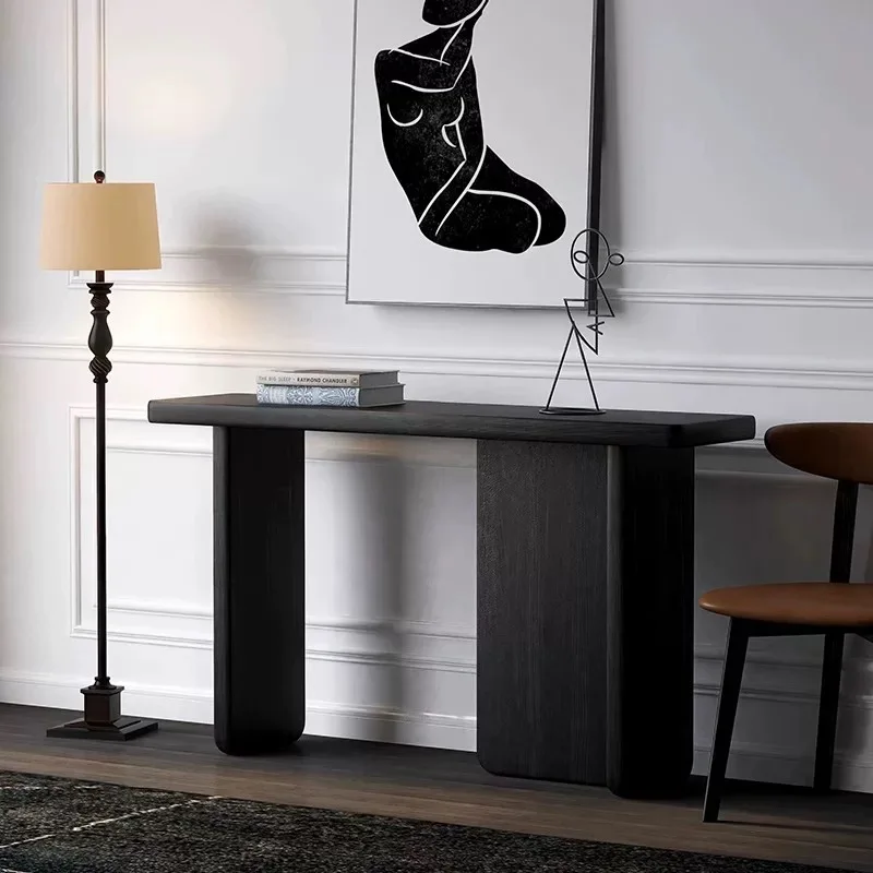 طاولة الشرفة الخشبية الصلبة الحديثة والبسيطة على طراز العصور الوسطى مقابل طاولة عرض نهاية ممر الحائط #2