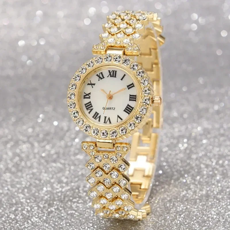 Rhinestone Women's Watch Bracelet Luxury Fashion Watch Bracelet Set Full Crystal 5Pcs Watches for Women Rhinestone Set Gifts