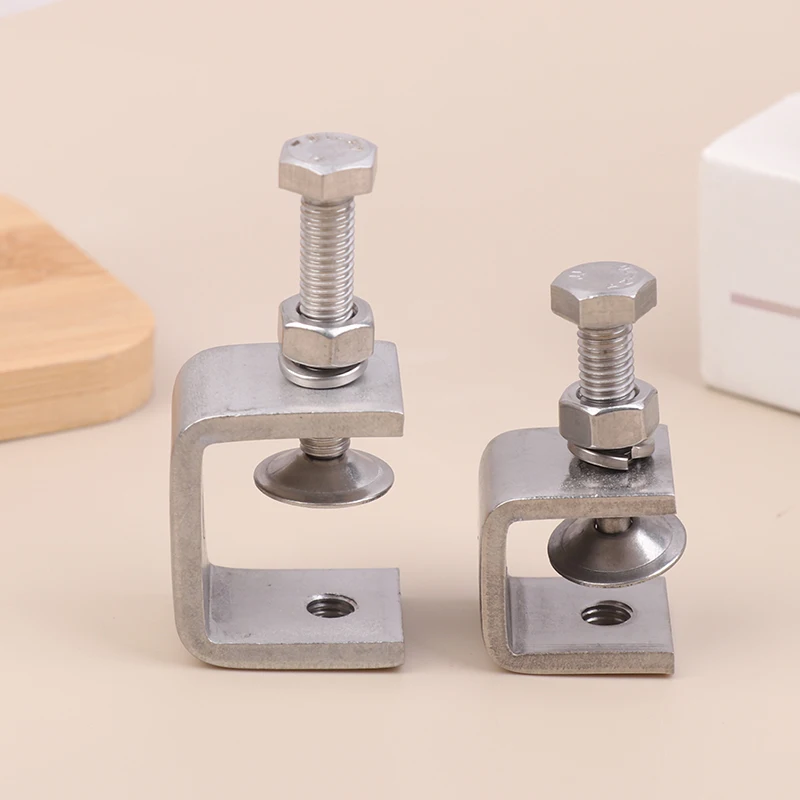 **2Pcs Stainless Steel C-clamp Corrosion-resistant Rust-proof Adjustable Positioning Screw For Desk Fixed Holders