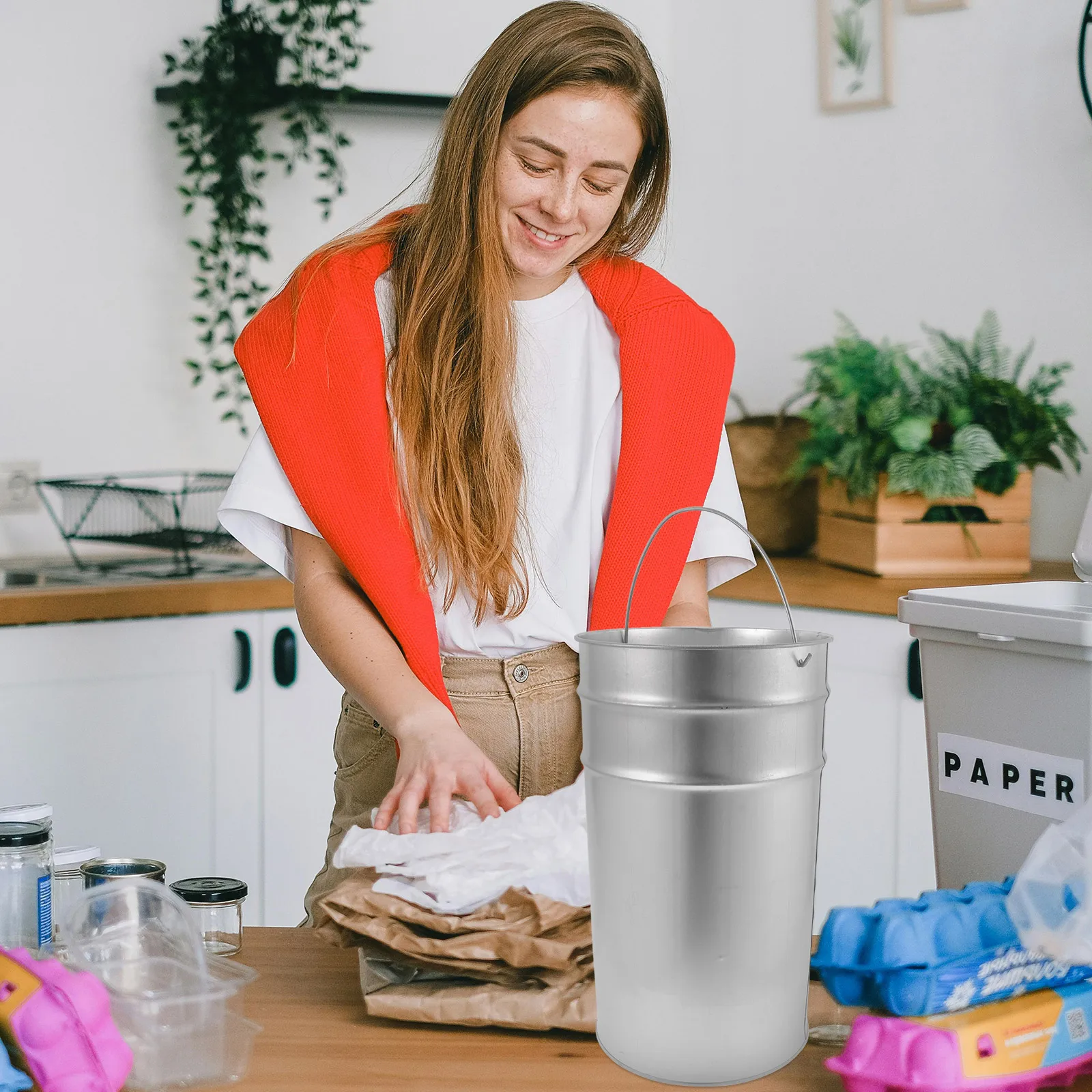 

Galvanized Iron Bucket 22 3x38 Trash Can Inner Kitchen Rubbish Bin Metal Garbage Storage Outdoor Bathroom Portable Handle Bucket