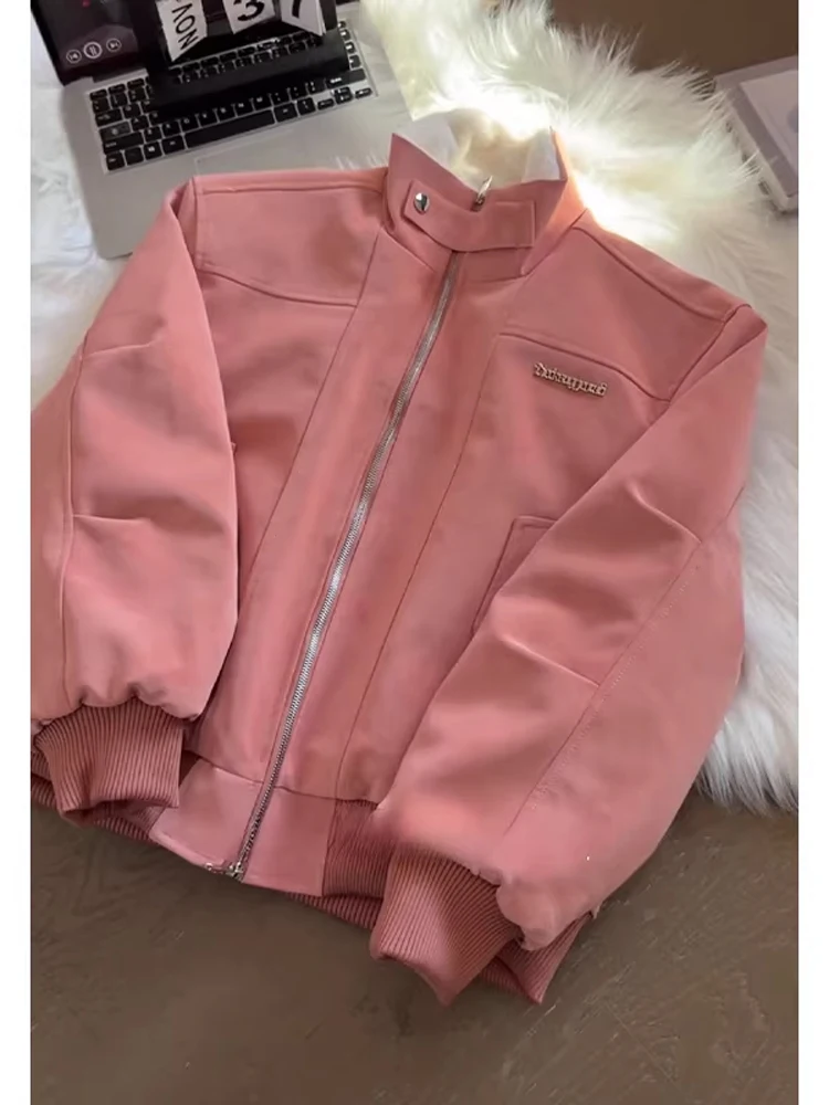 

Pink Stand Collar Lamb Fur Jaet Cotton Coat Men Winter American High-End Cotton Filled Thiened M Outerwear