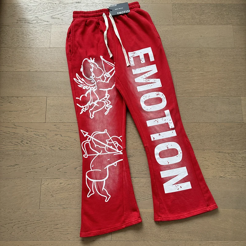 

Men Women MIXED EMOTION Casual Pants High Street Vintage Wash Do Old Print Loose Elastic Waist Sweatpants All-match Trousers