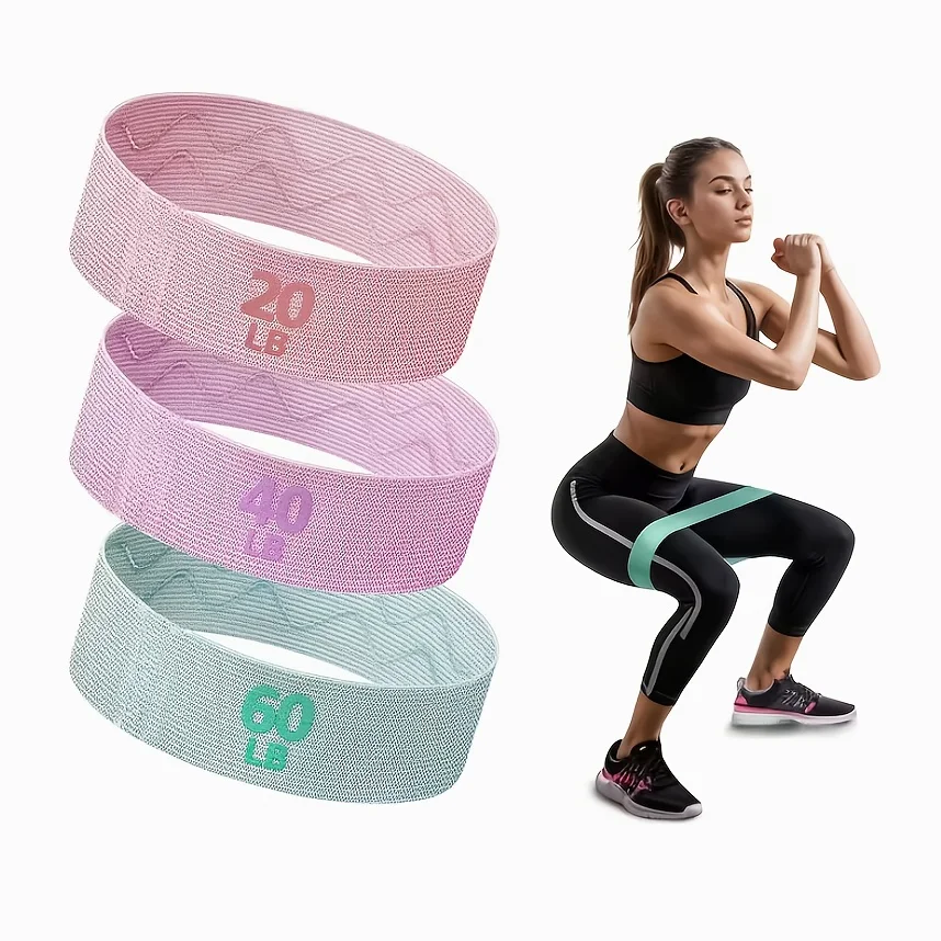 3pcs Fabric Resistance Bands for Working Out, Medium Tension, Mixed Colors, Ideal for Pilates, Rehab, Fitness and Home Workout