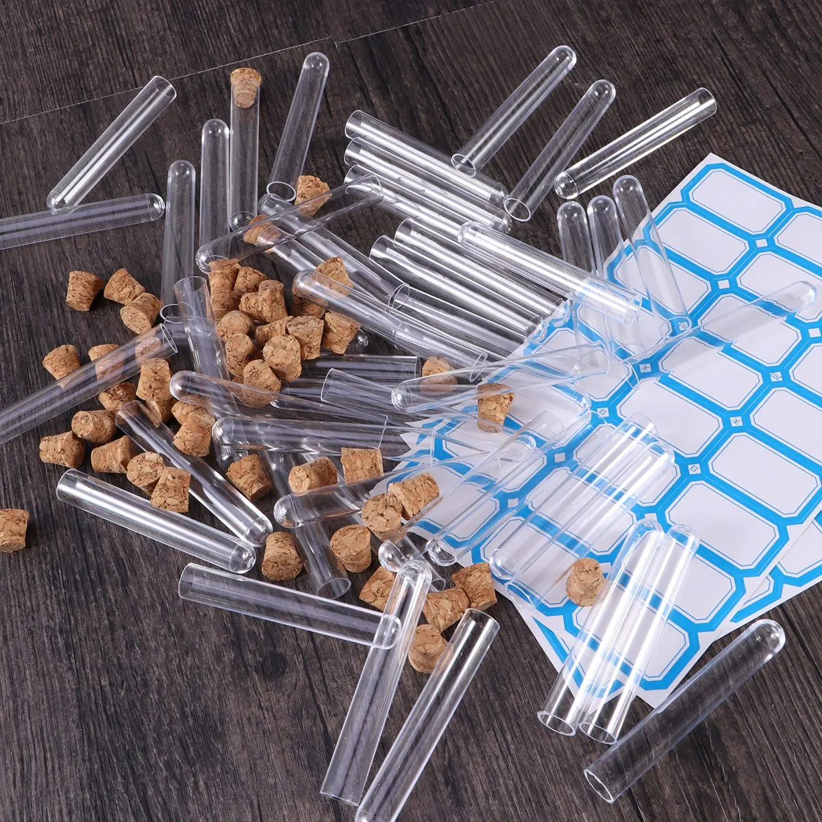

100 Pcs Plastic Test Tube Tubes Small Laboratory Clear Container with Lid Cork Stoppers