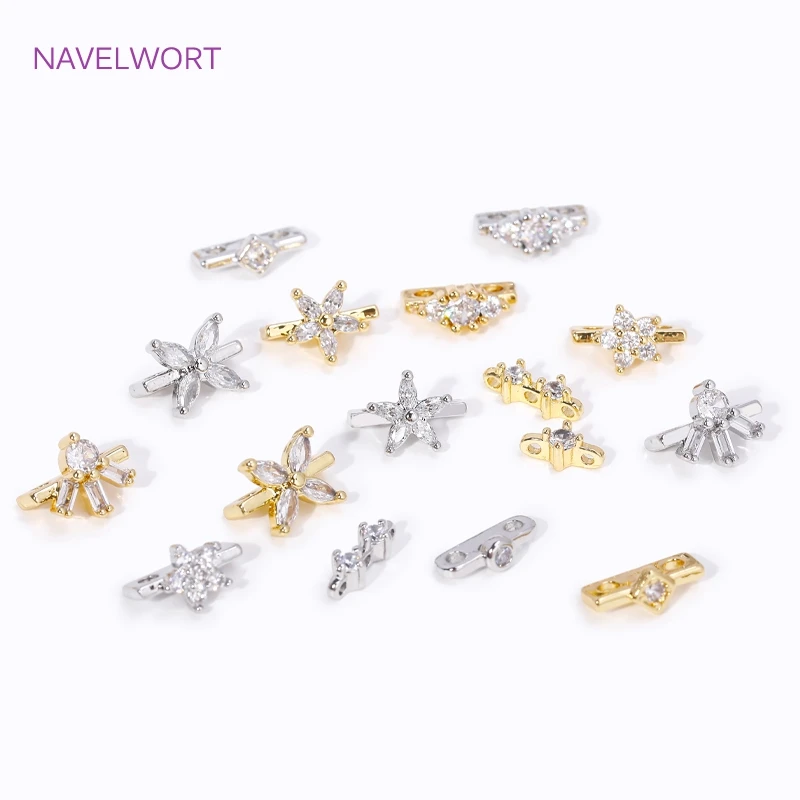 18K Gold Plated Brass Inlaid Zircon 3 Holes Separators for Beads Connector Accessories DIY Beading Jewellery Making Components
