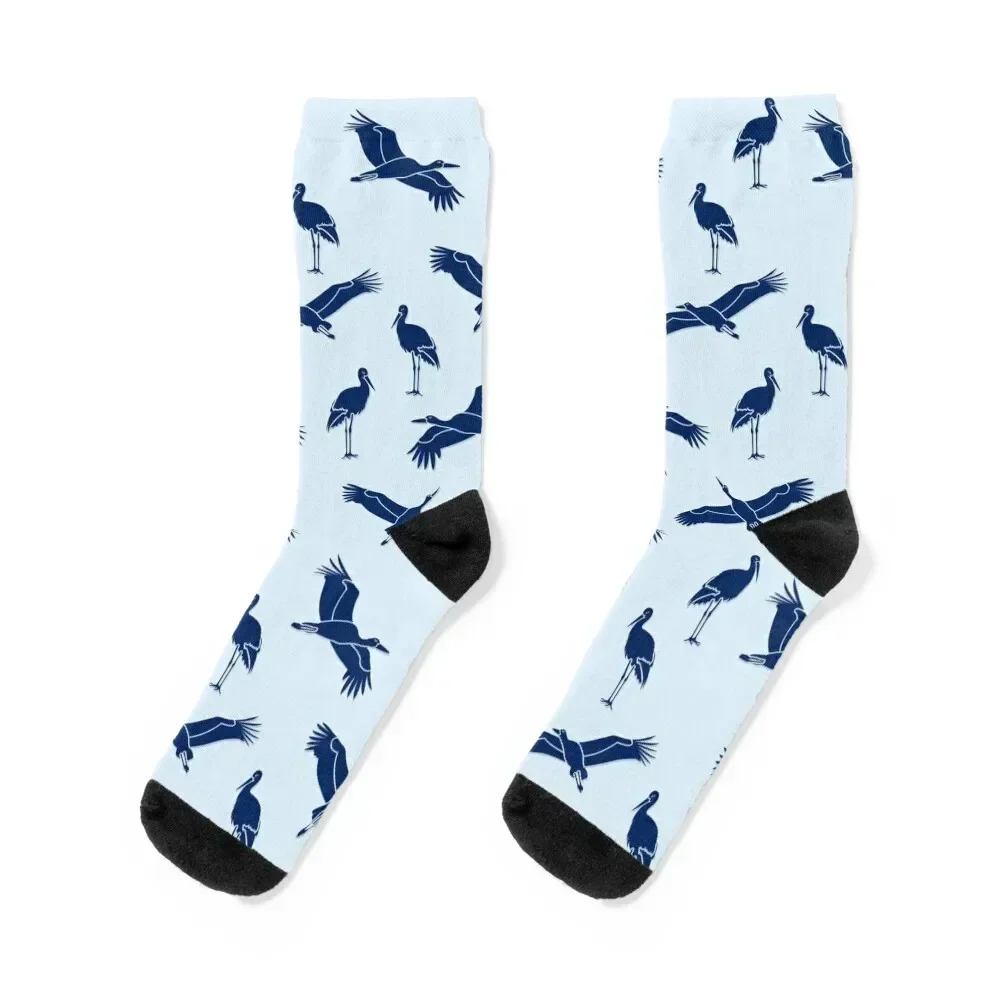 Blue Stork pattern Socks gift hiking professional running football Men's Socks Women's