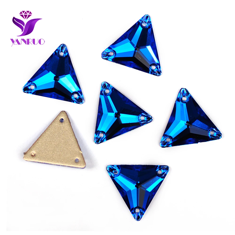 YANRUO 3270 Triangle Capri Blue Sew On Rhinestones Glass Crystals Flat Back Loose Strass Sewing Clothes