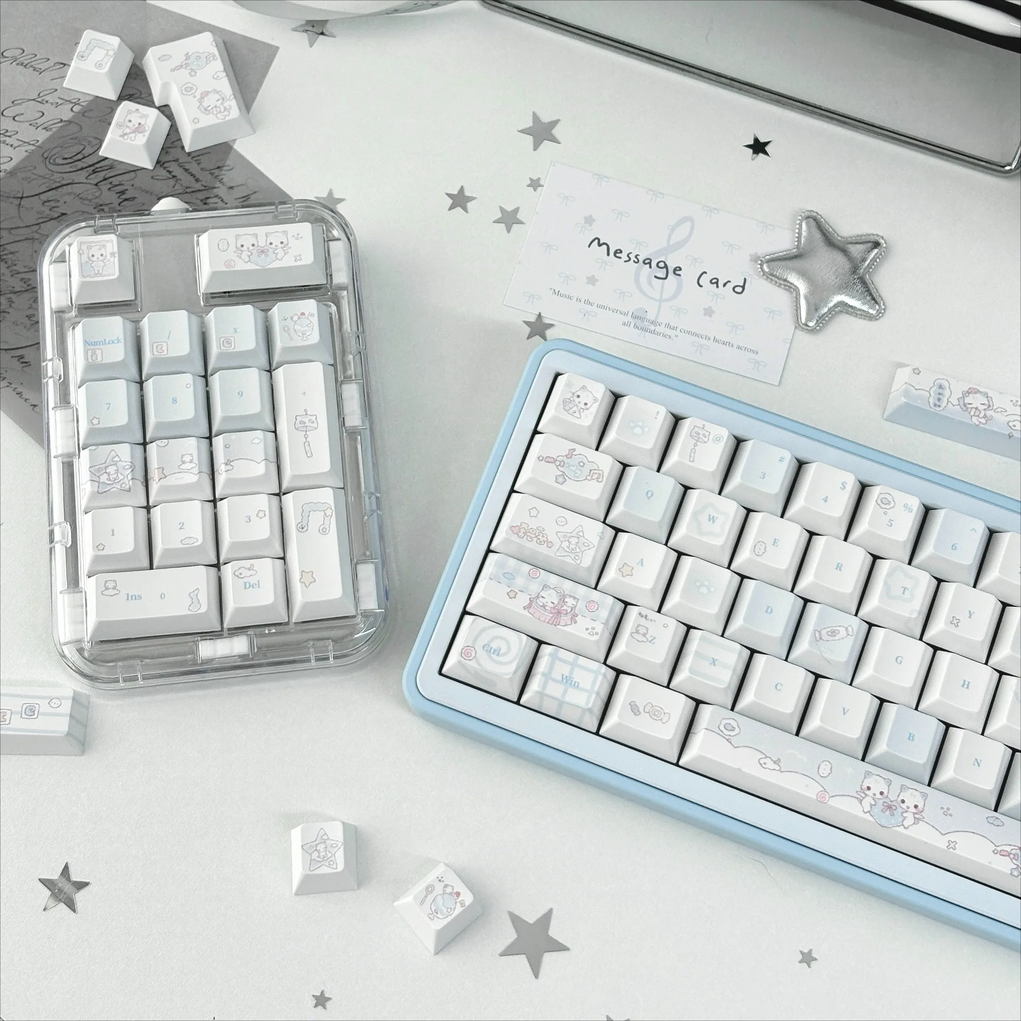 New Ins-style PBT keycaps Cherry Profile blue white cute girl keycaps for MX switches gaming mechanical keyboards custom keycap