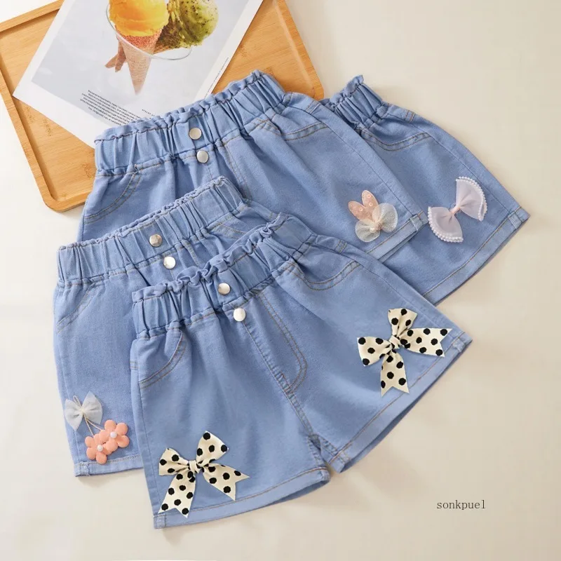 Girls Denim Shorts Summer Cartoon Fashion Cute Shorts Floral Lace All-match Children\'s Pants Girls Denim Shorts Teenagers