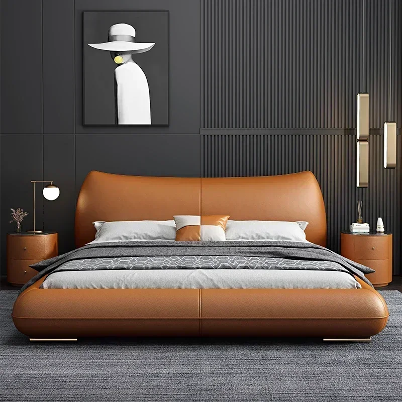 180x200cm Double Bed Modern Luxury Italian Leather Queen Beds Full Bedroom Furniture Dorm Room Essential Full Marriage Bedrooms