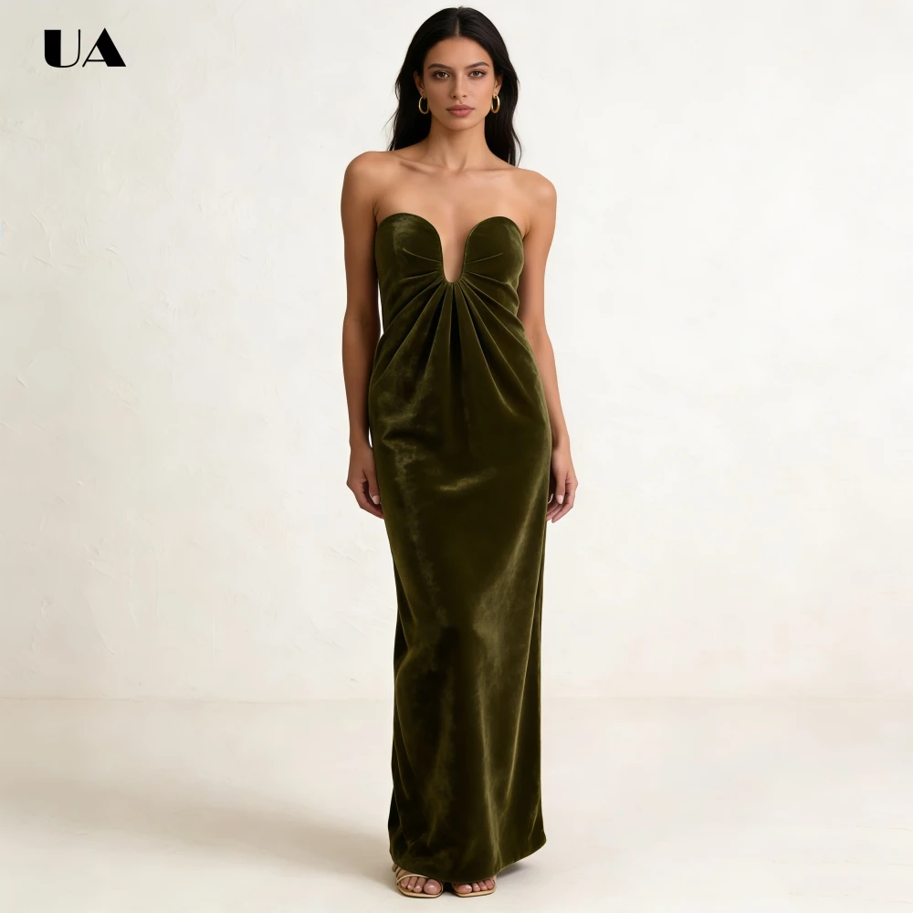 

ULBYANRY Elegant Column Cutout Sweetheart Neck Party Dress Customized Solid Velvet Evening Dress Fashionable Gathered Prom Gown