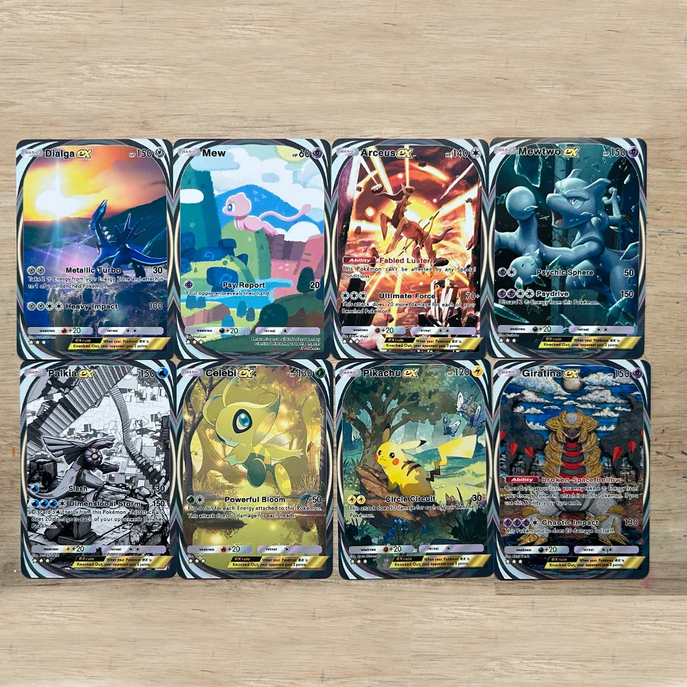BLUBU 8 unids/set Anime PTCG tarjeta de colección de bolsillo Charizard Mewtwo Mew Celebi textura en relieve refracción Color tarjeta Flash regalos