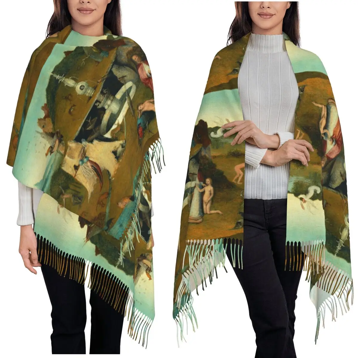 

The Garden Of Earthly Delights Hieronymus Bosch Scarf Tassel Scarves Women Warm Shawls and Wraps Large Fall Winter Shawl Wrap