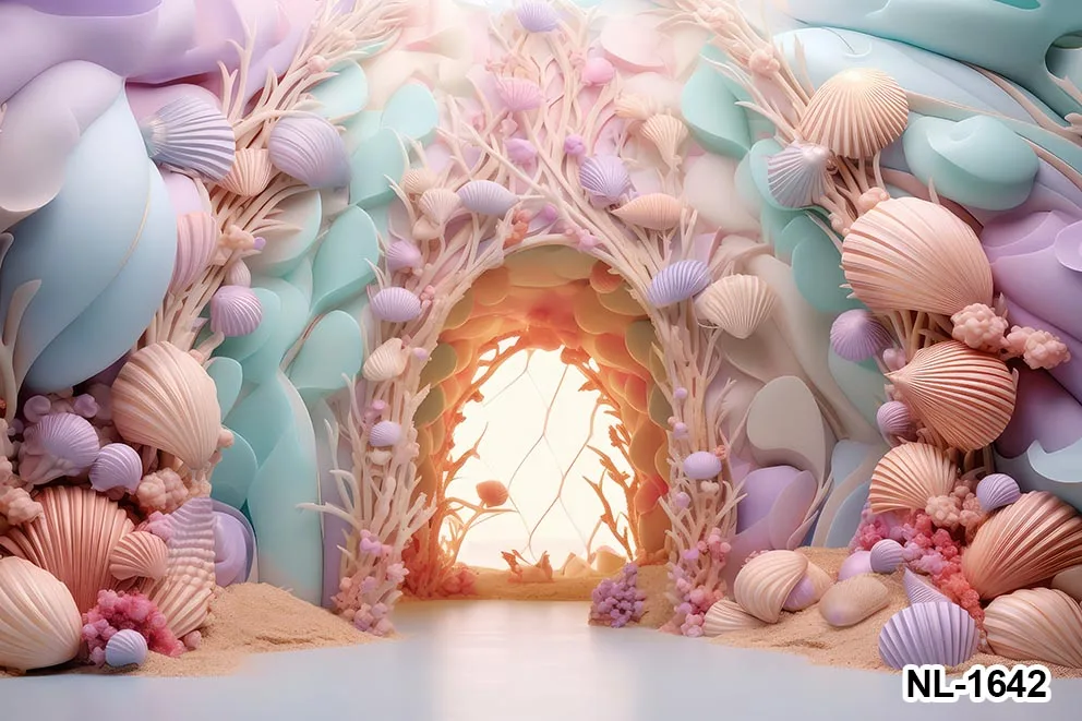 Fondo de fotografía de concha de verano para niños, fondos de algas marinas, Océano, estrella de mar, decoración de fiesta de cumpleaños de bebé, pastel Smash