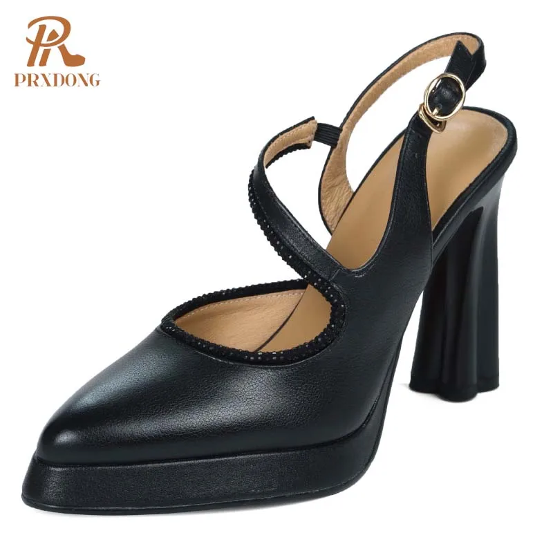 PRXDONG 2024 New Brand Summer Genuine Leather High Heels Platform Women Pumps Black Wine Red Dress Party Office Lady Shoes 34-39