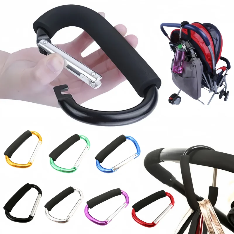 Large Carabiner Stroller Hooks Organizer Aluminum D Ring Spring Snap Keychain Clip Carry Handle for Hanging Purses Shopping Bags