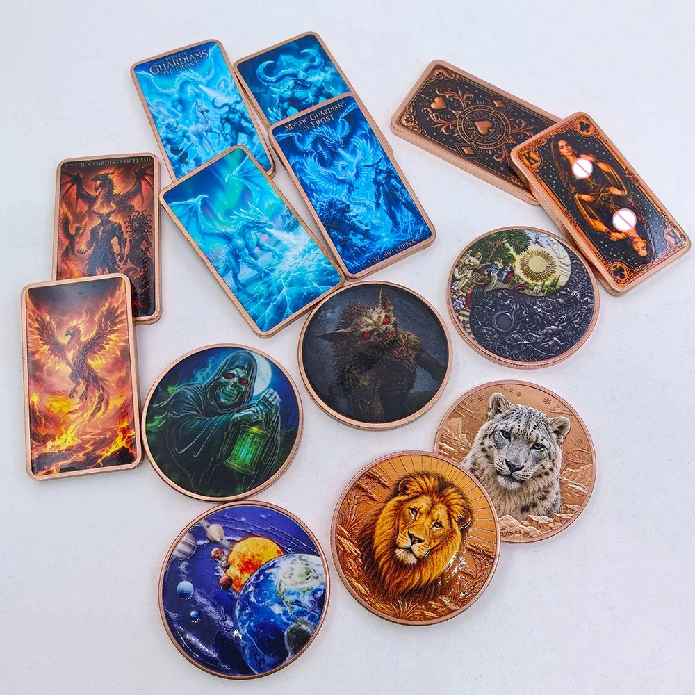 36 PCS Mythical Creatures, Solar System Planet, Alien 1oz .999 Pure Copper Commemorative Coin & Bar Color Printed Crafts Gift