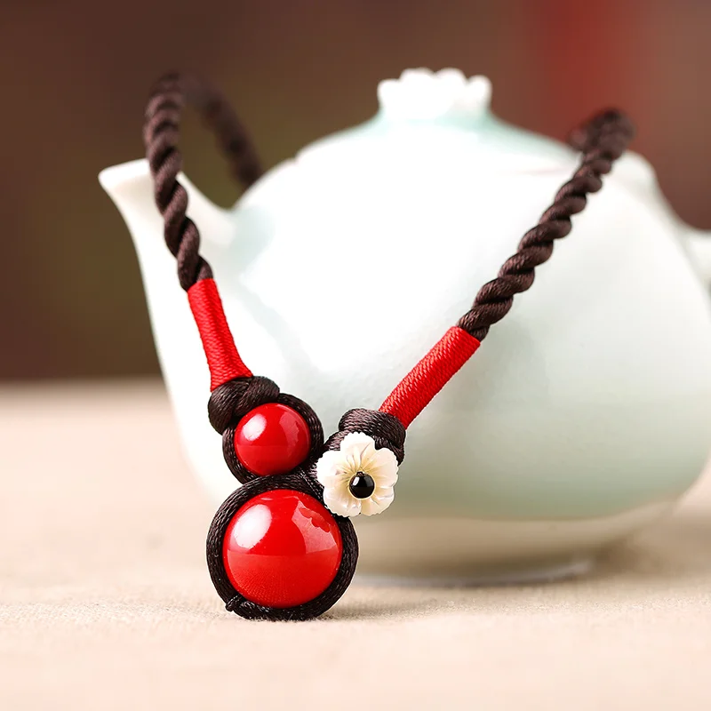 UMQ Ethnic Necklace Women's Pendant Vintage Clavicle Chain Short Pendant Red Student South Korea Classical Chinese Style Jewelry