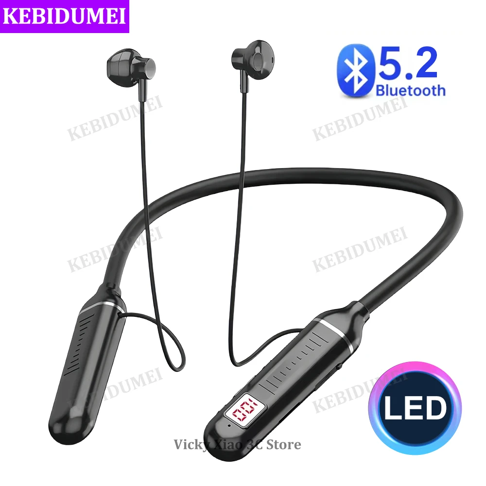 

Bluetooth 5.2 Neckband Earphones TWS Wireless Headsets HiFi Stereo Headphones LED Dual Mode Waterproof Long Standby Time Earbuds