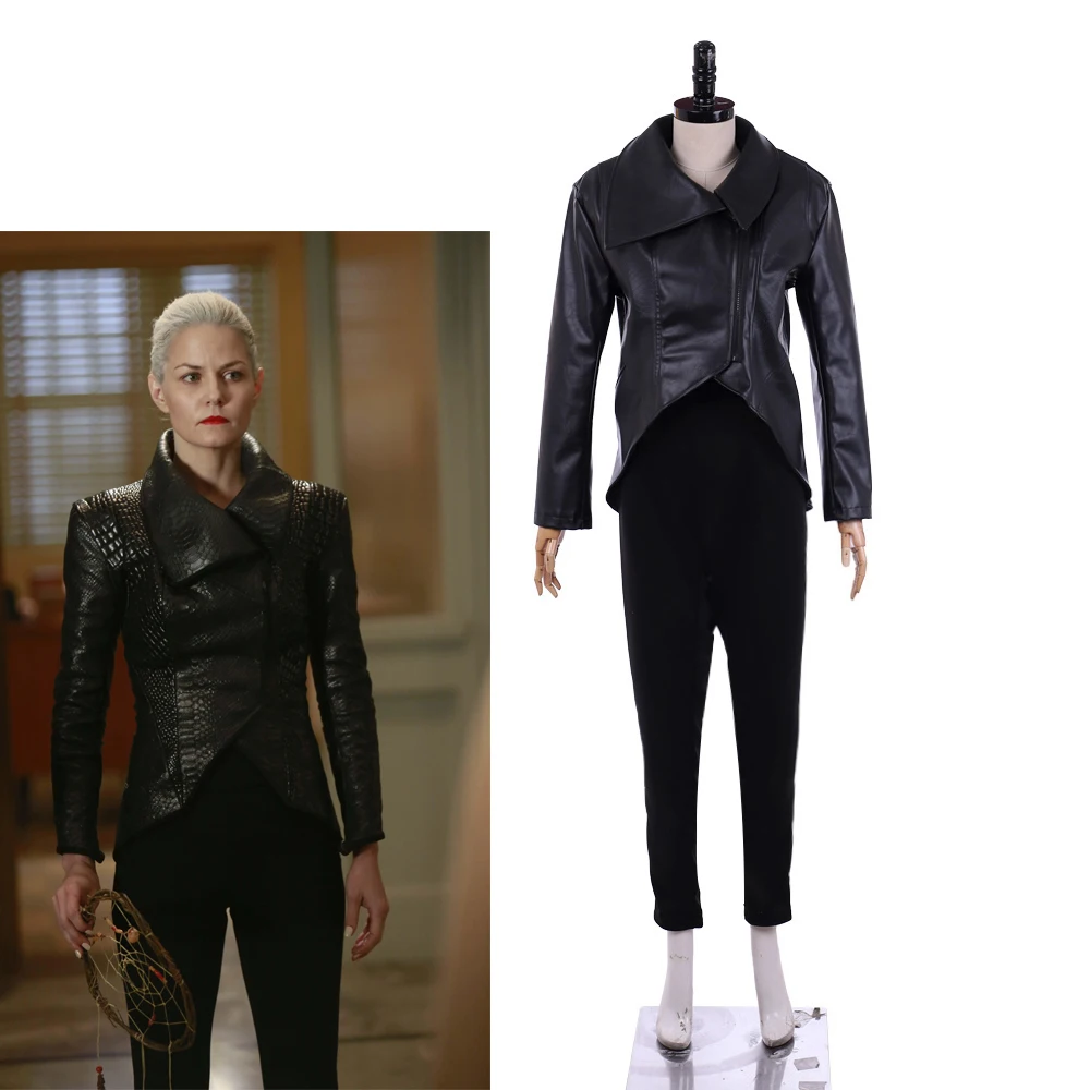 

Once Upon a Time Season 5 Emma Swan Cosplay Costume Woman's Black Jacket Pants Suit Halloween Party Daily Leather Outfit
