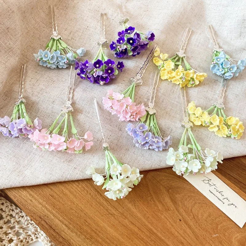 6 Colors Bohemian Artificial Hydrangea Flower Hair Claw Clip Women Floral Cluster Hair Accessories Wedding Bridal Vacation K view 4