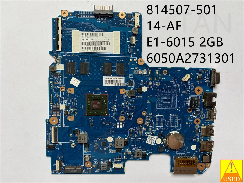 USED Laptop Motherboard  FOR 14-AF 814507-501 E1-6015 2GB Fully Tested to Work Perfectly