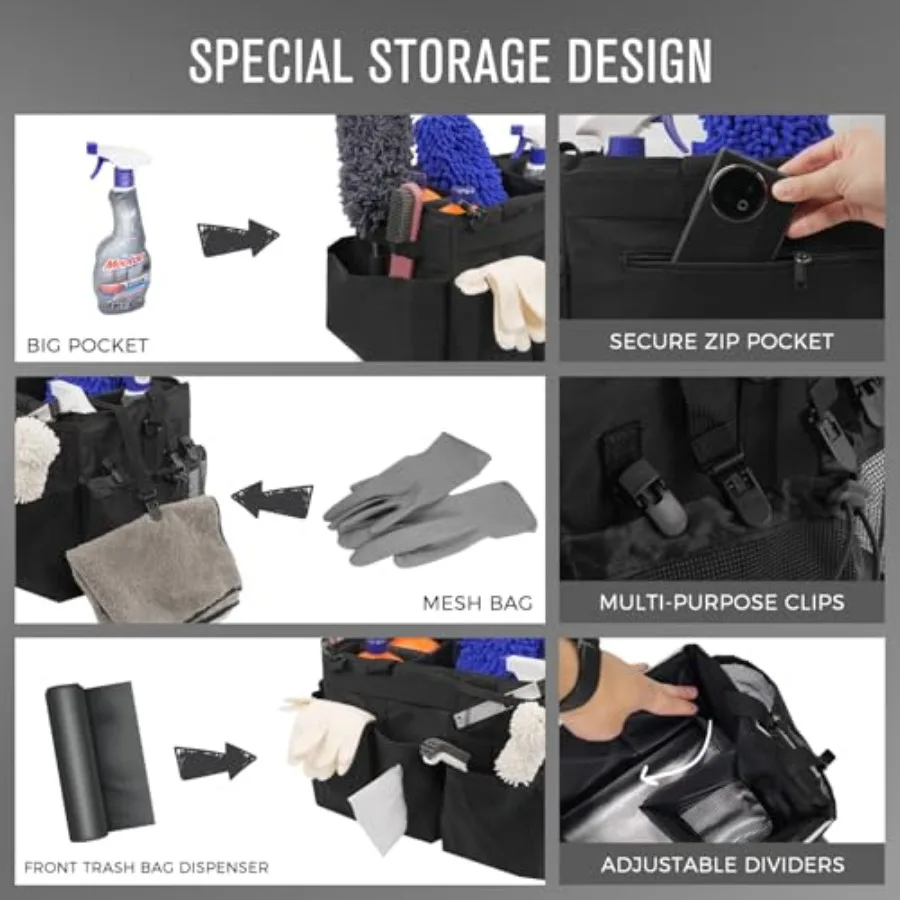 Wearable Cleaning Caddy Organizer with Handle and Shoulder Straps for Housekeepers, Under Sink and Car Cleaning Tool Organizer