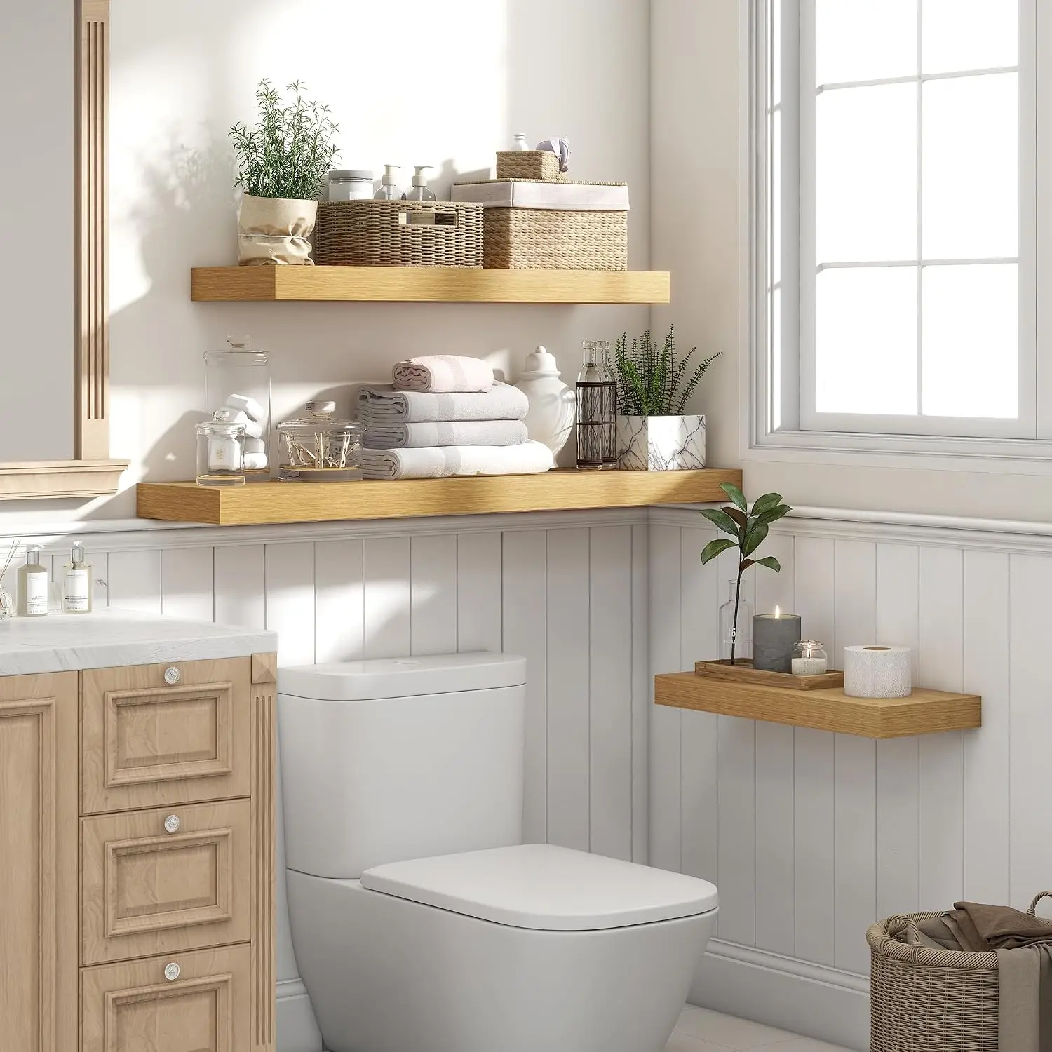 Oak Set of 2 Wall‑Mounted Floating Shelves, 55.1