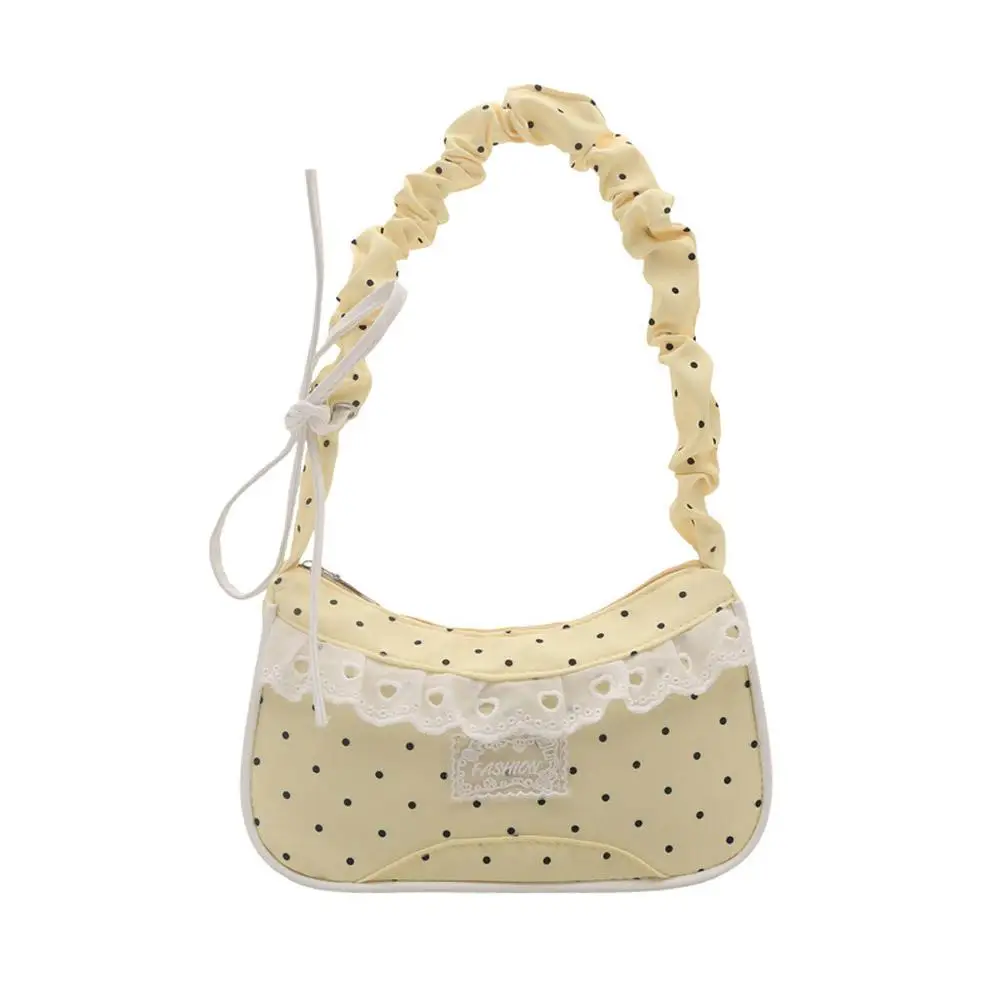 Niedliche Spitzen-Schultertasche mit Tupfenmuster, Süße Unterarmtasche mit Schleife, Y2k Mode, Lässige Schultertasche, Umhängetasche – Detail 5