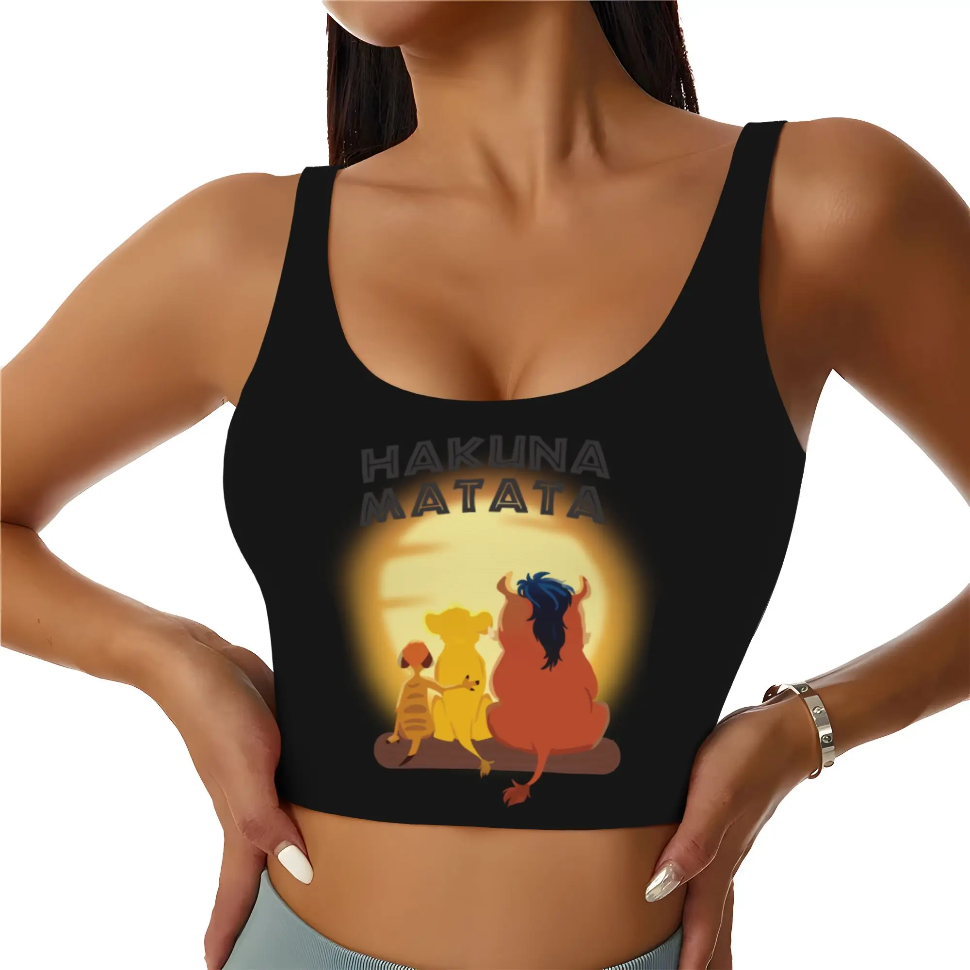 Custom Liones Anime Kinges High Impact Sports Bras for Women Hakuna Matata Simba Seamless Workout Running Crop Tank Tops