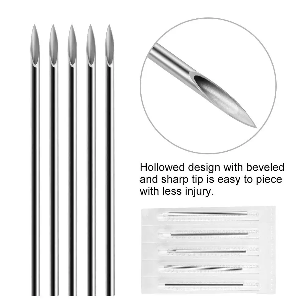 เข็มเจาะแบบใช้แล้วทิ้งปลอดเชื้อ 100 ชิ้น สำหรับศิลปะบนร่างกาย สำหรับเจาะจมูก หู ปาก ขนาด 14G 15G 16G 17G 18G 20G ปลอดภัยและใช้งานง่าย