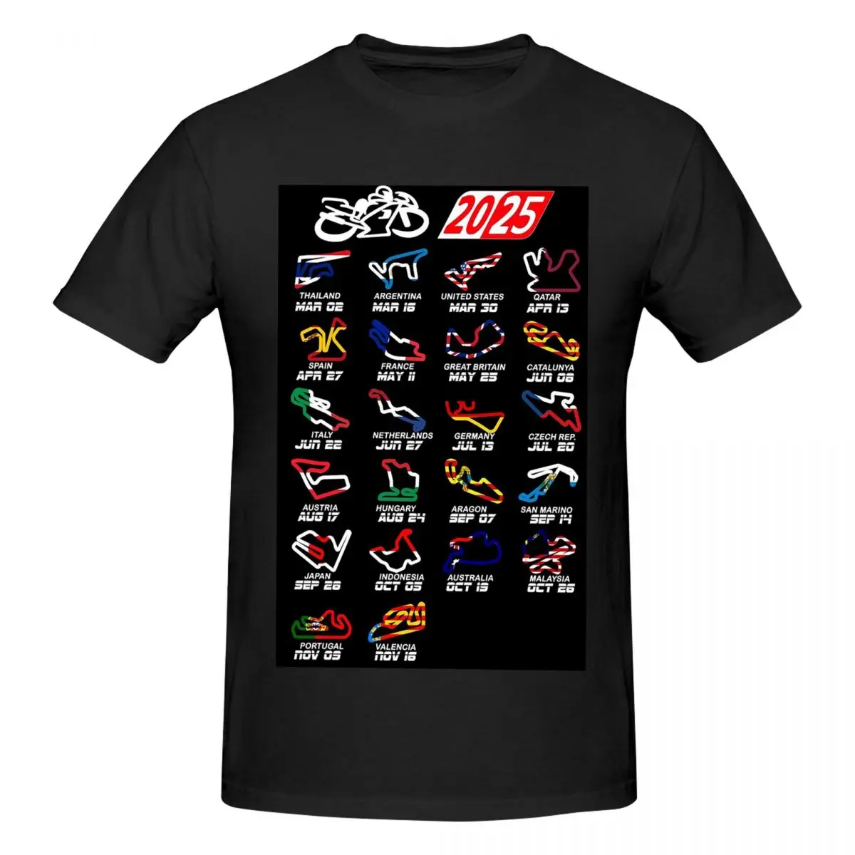 التقويم الموسم 2025 MotoGp الدوائر الرجال تي شيرت مضحك حجم كبير تي شيرت الرجال الجولة الرقبة القطن تيز قصيرة الصيف الذكور