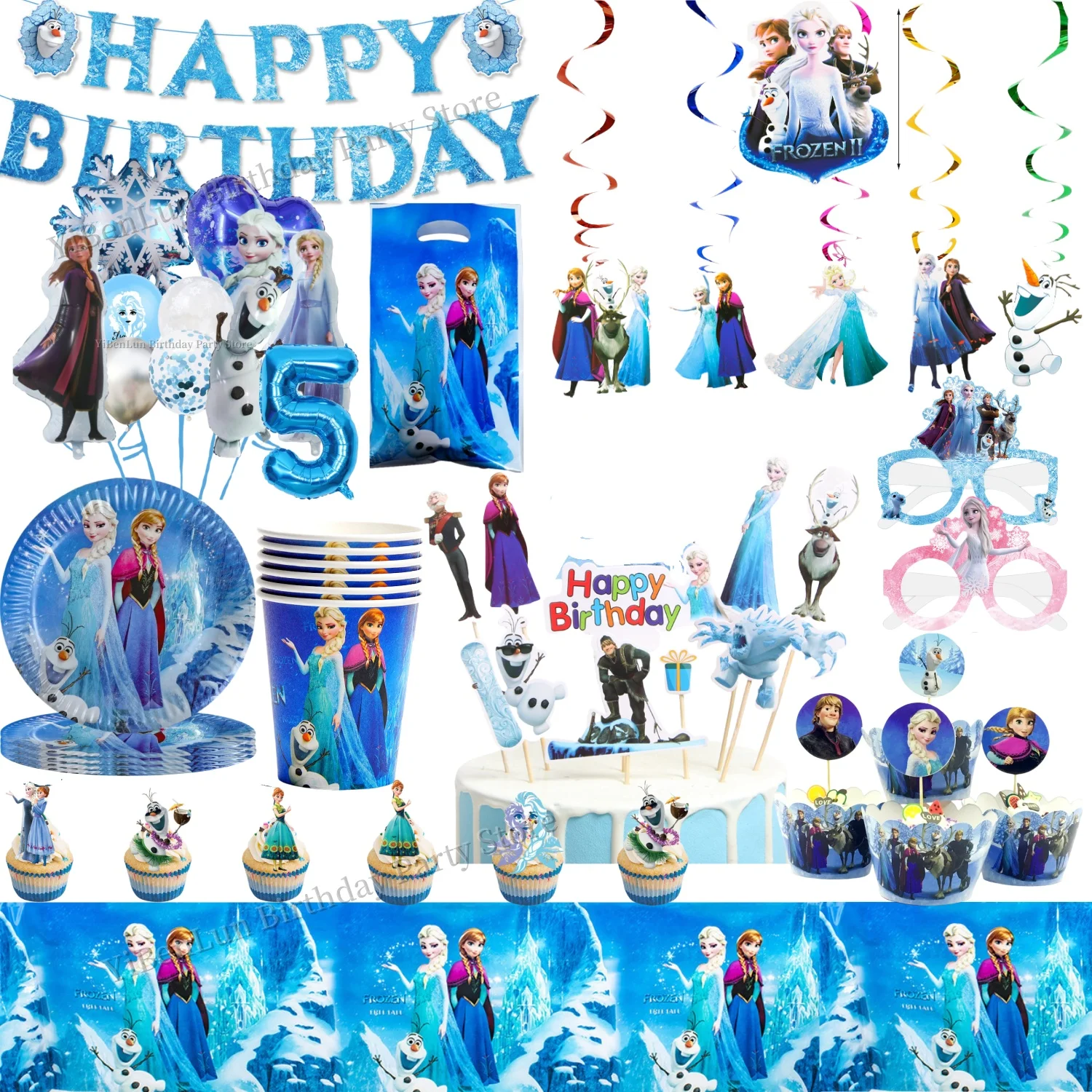 

Elsa Frozen Birthday Decoration Stickers Frozen Tablecloth Gift Bag Plate Cake Decoration Anna Elsa Balloons Girls Party Favors