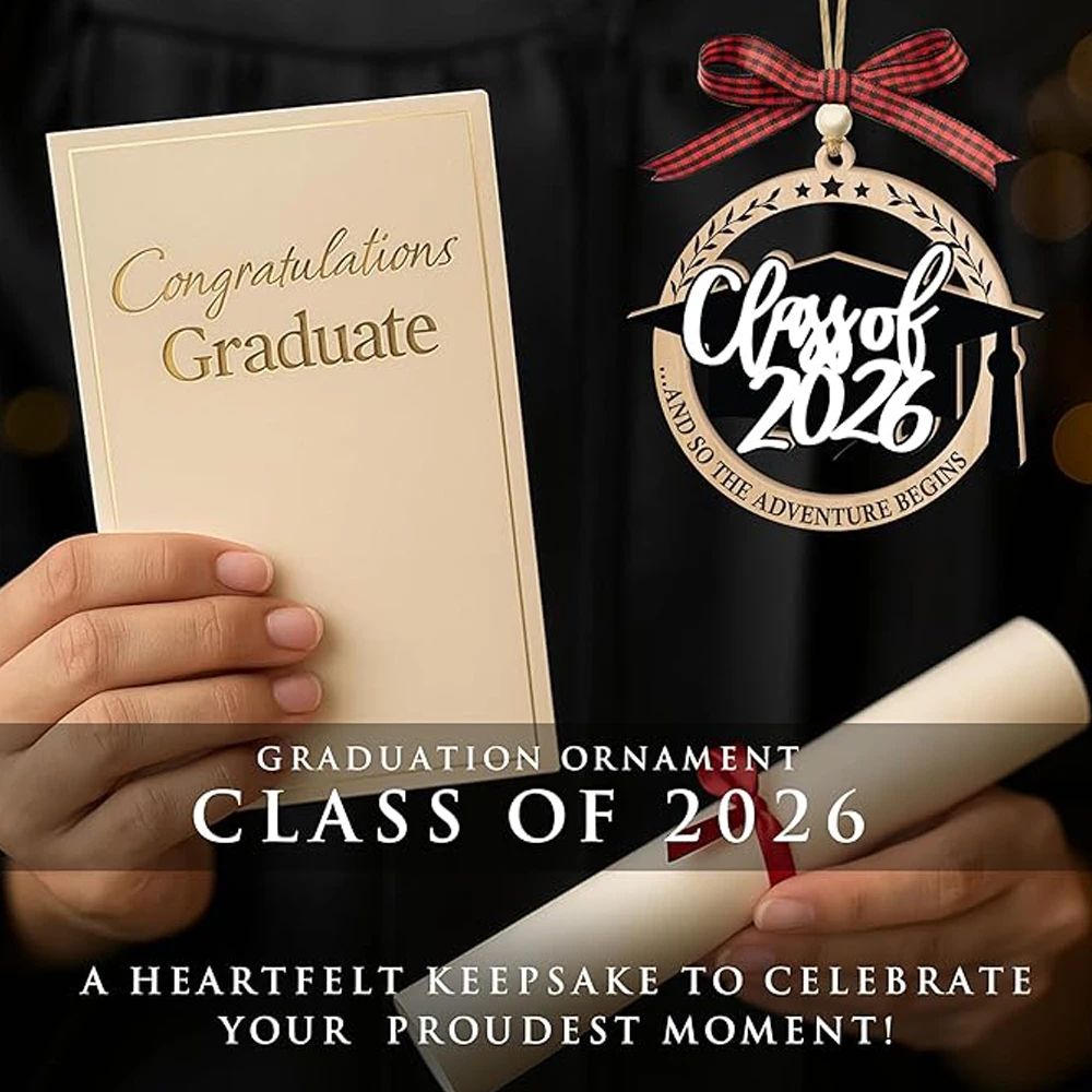 Class of 2026 Ornament, Wooden Graduation Christmas Ornaments, Graduation Gifts for Son, Daughter, College Senior High School view 5