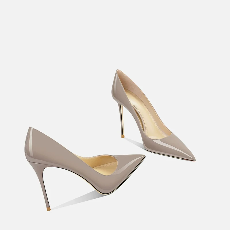 

New nude gray high heels for women with slim heels, pointed toes, shallow mouth, French temperament, sexy OL single shoes