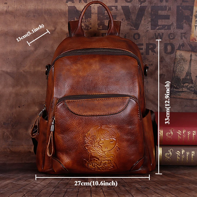 MOTAORA 2024 Leather Women\'s Bag Retro Embossing Backpack For Ipad Book Travel Handbag Female Shoulder Bag Vintage Messenger Bag