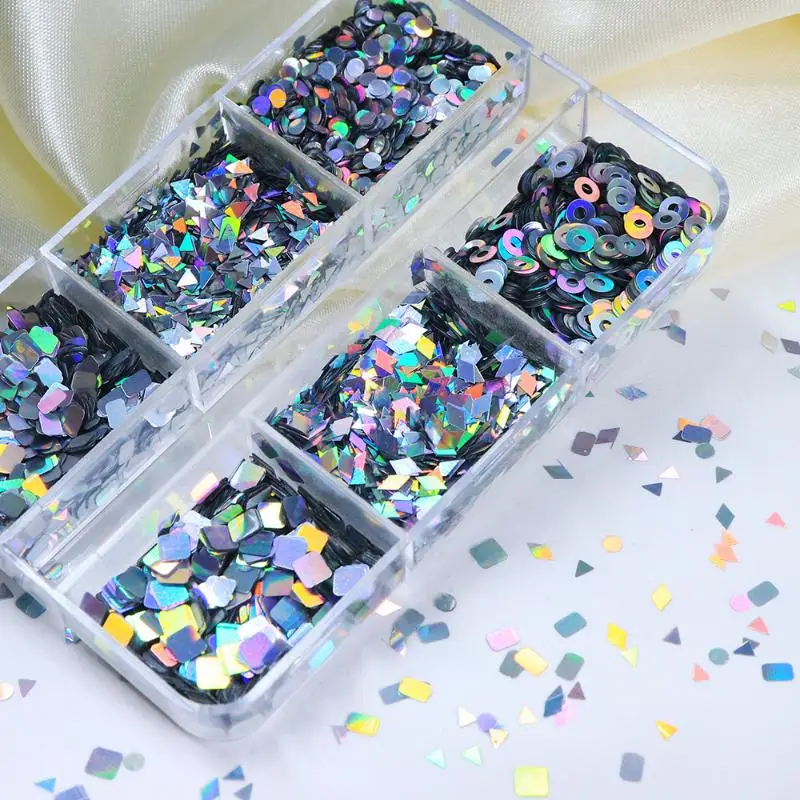 6-roosters nagelverbetering laser nagel glitter flits geometrische patronen nageldecoratie nagel charme doe-het-zelf manicure gereedschap