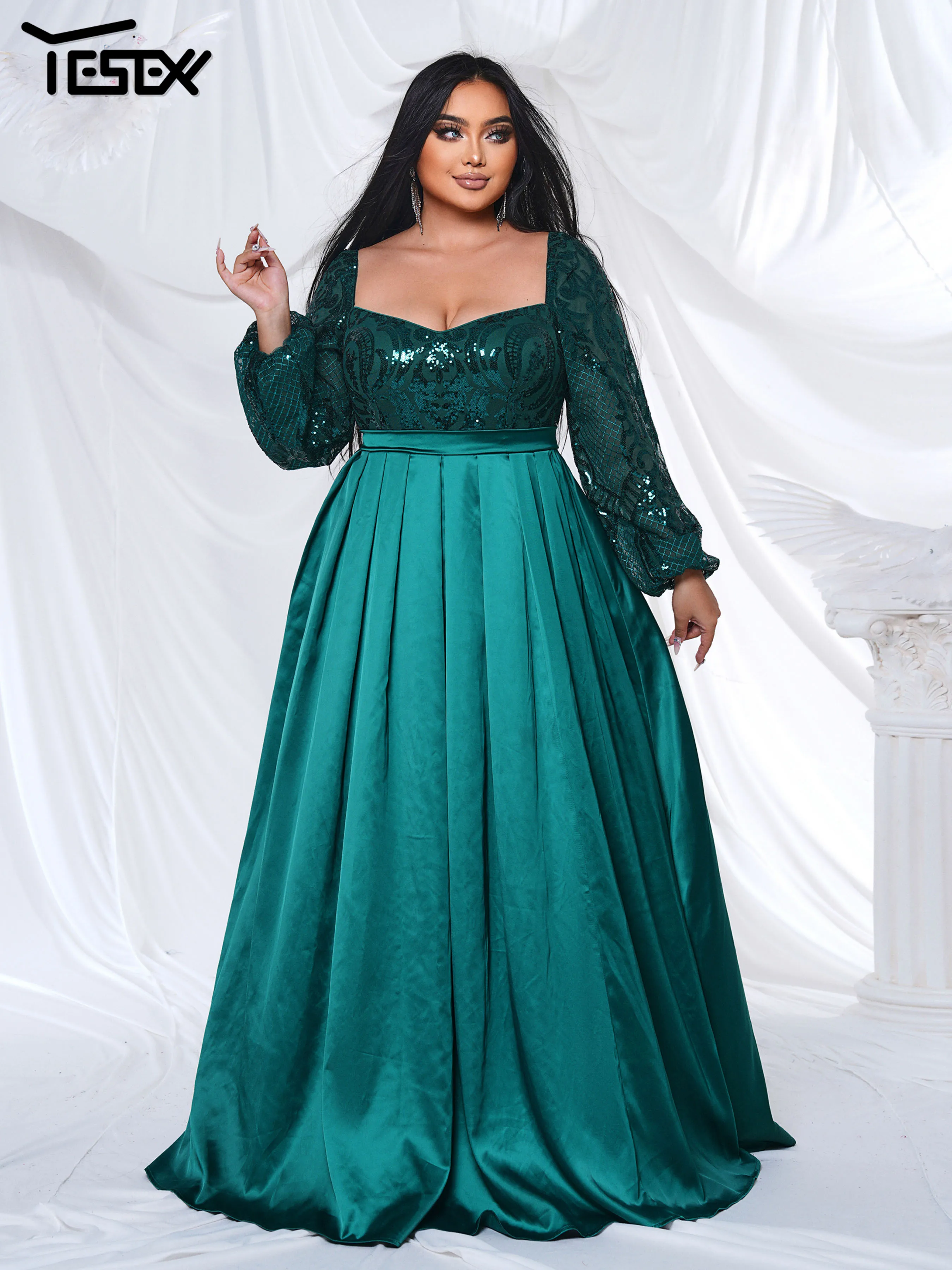 Yesexy Plus Size New 2024 Square Neck Green A Line Evening Gown Formal Occasion Birthday Party Large Size Dresses