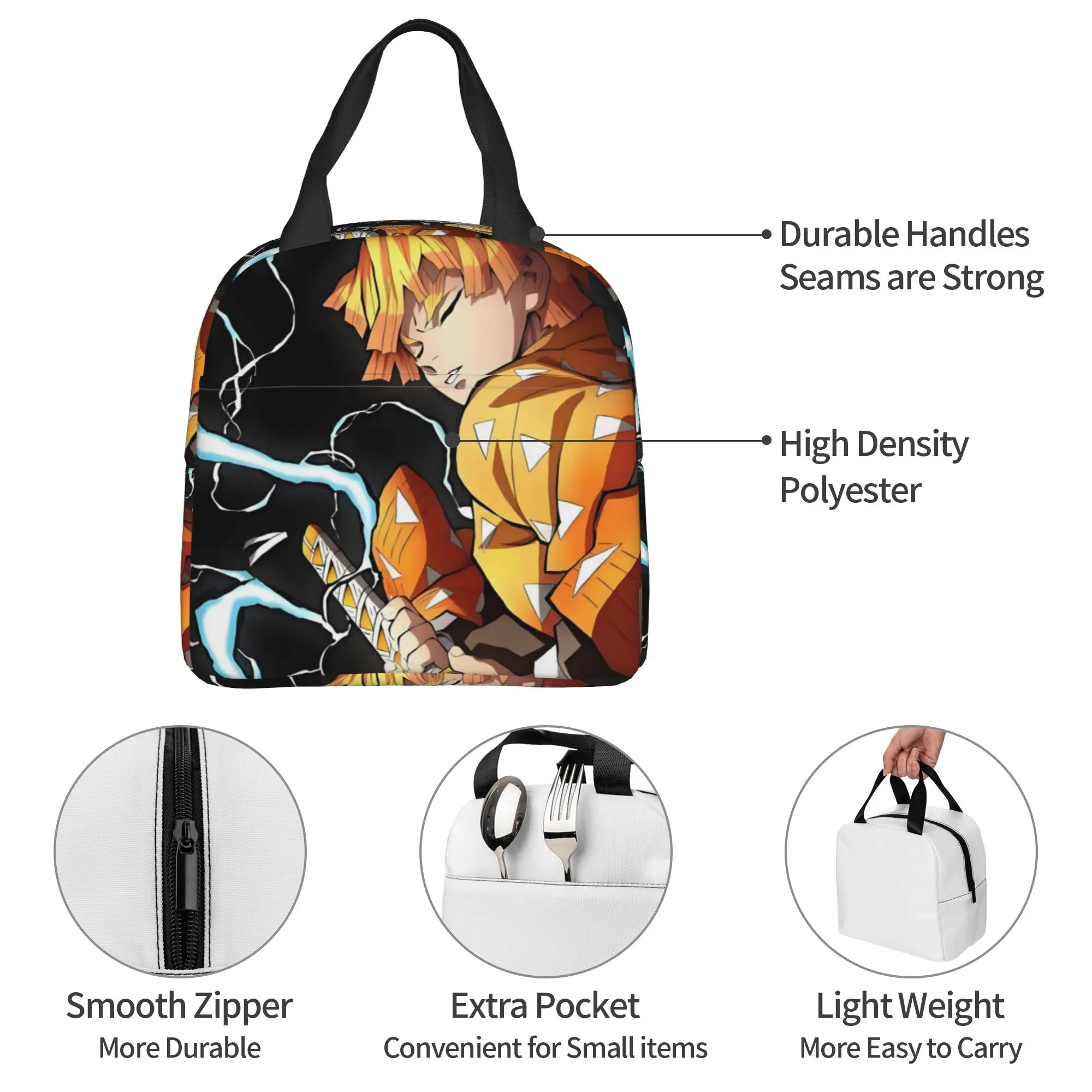 Custom Japanese Demon S-Slayer Lunch Bag Women Zenitsu Agatsuma Thermal Cooler Insulated Lunch Box for Adult Office view 3