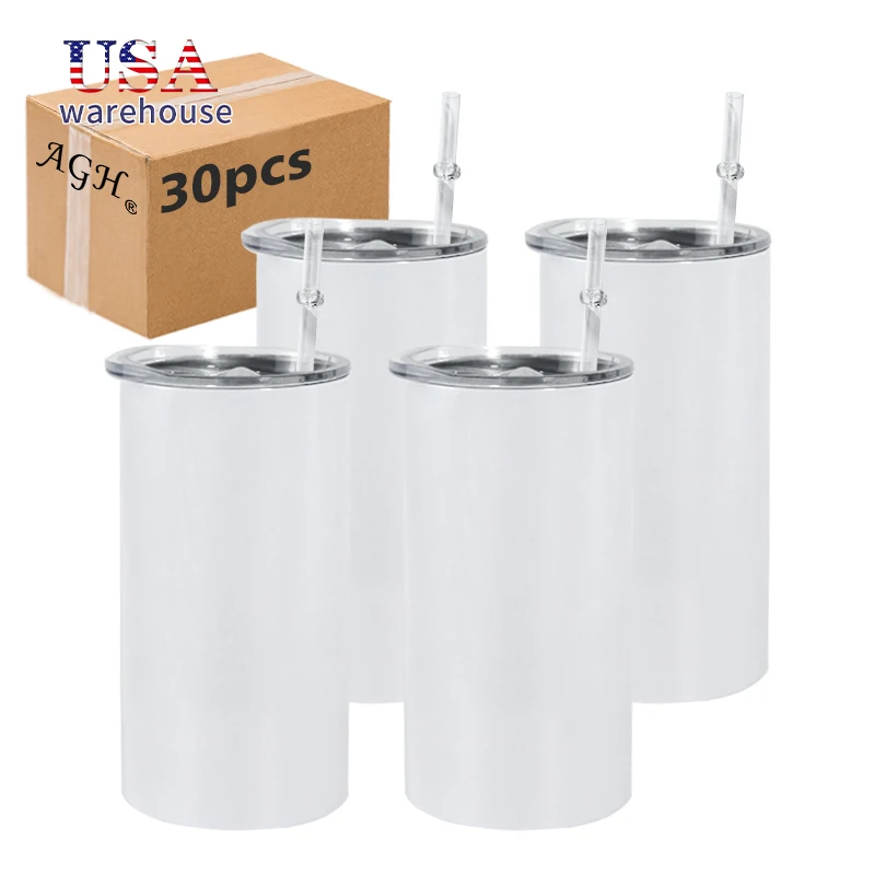 

30pcs 12oz Stainless Steel Insulated Sublimation White Blank Straight Tumbler With Plastic Straw Wang