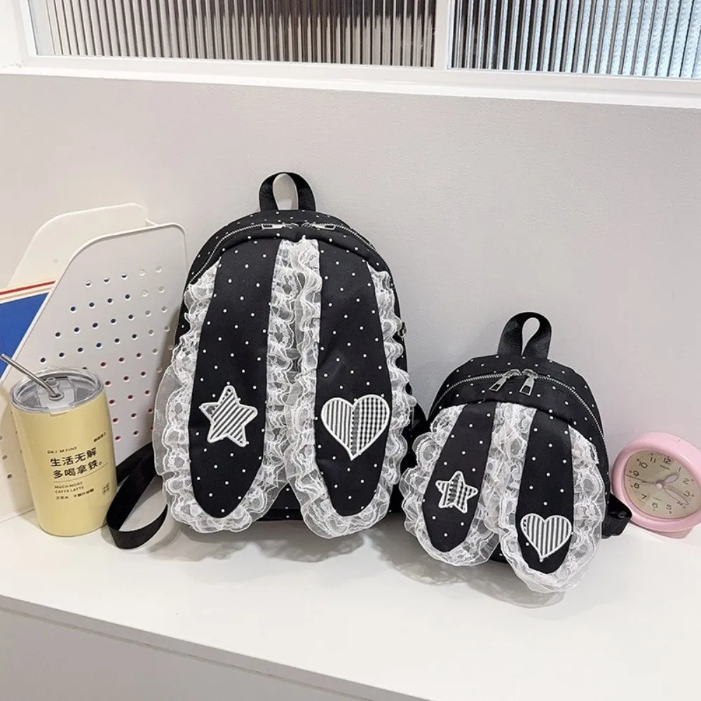 Star Bunny Ear Backpack Lace Korean Style Rabbit Ear School Bag Large Capacity Scratch Prevention Polka Dot Backpack Daily