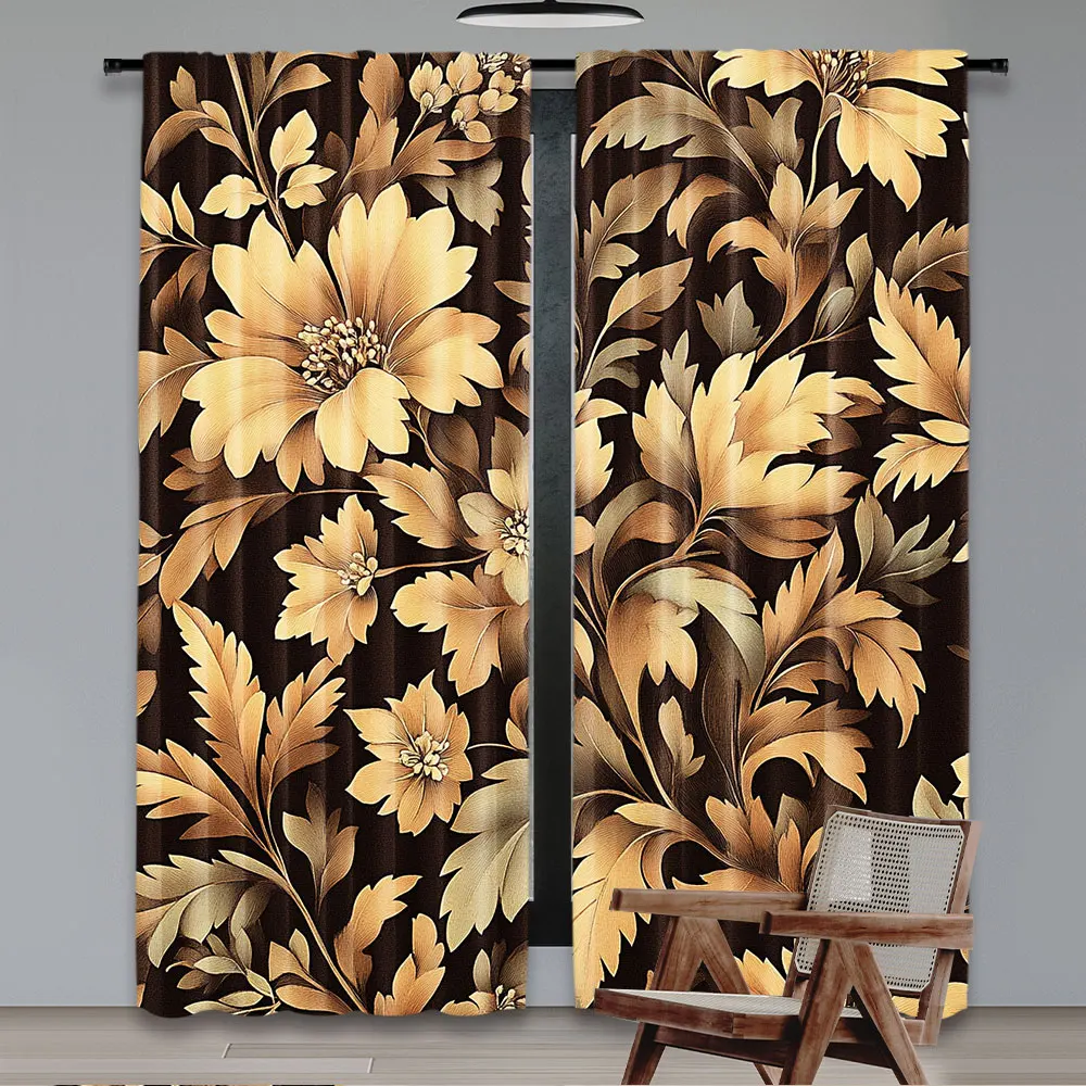 2Pcs Brown Curtain Fall Flourishing Earthy Colors Of Vintage Botanical Bloom Flowers Leaves Curtain Suitable For Bedroom Living