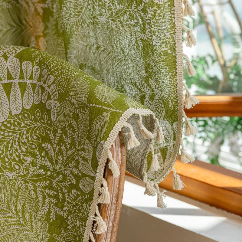 

Boho Curtains for Bedroom Living Room, Leaves Printed Cotton Linen Rod Pocket Rustic Farmhouse Bohemian Tassels Window Treatment