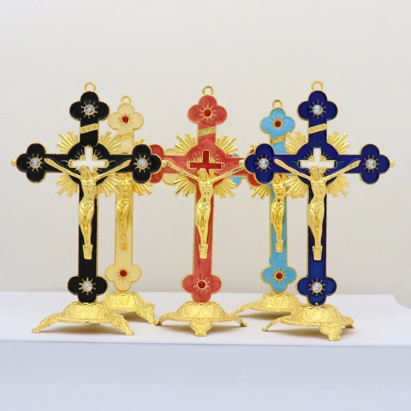 Church Relics Figurines Crucifix Jesus Christ on The Stand Cross Wall Crucifix Antique Home Chapel Decoration Prayer Crosses